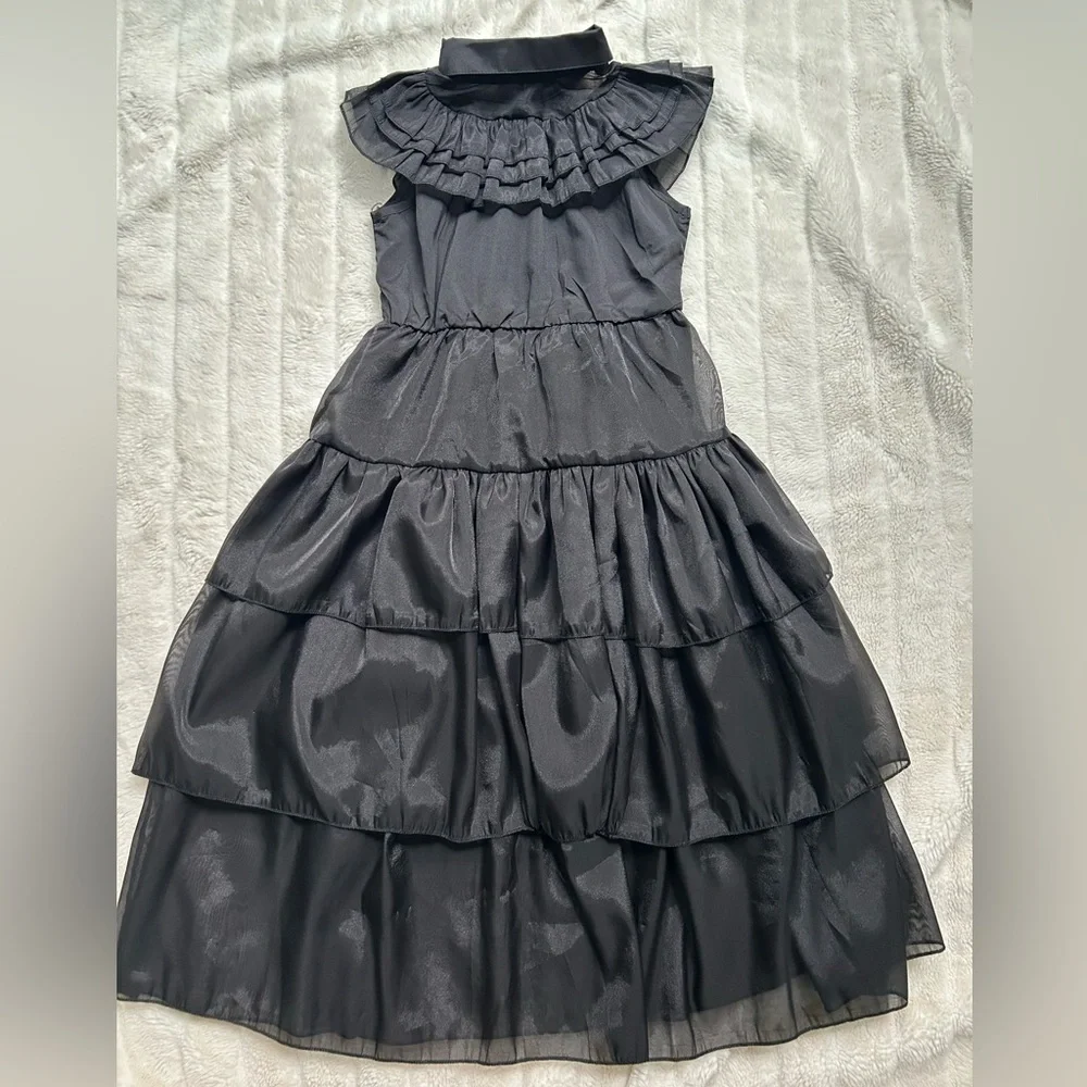 Wednesday Addams Black Costume Tiered Kids Halloween Dress